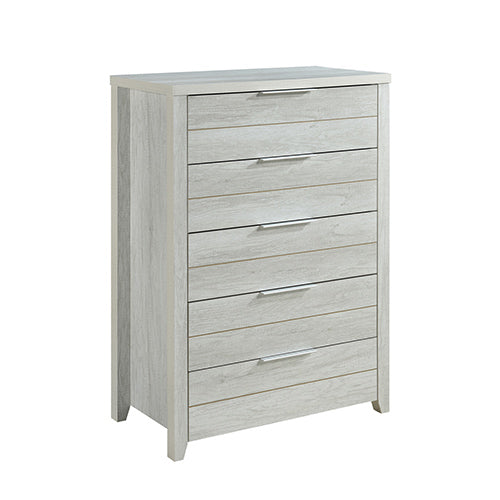 Tallboy with 5 Storage Drawers Natural Wood like MDF in White Ash Colour - Cosy Abode