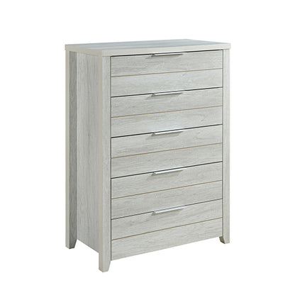 Tallboy with 5 Storage Drawers Natural Wood like MDF in White Ash Colour - Cosy Abode