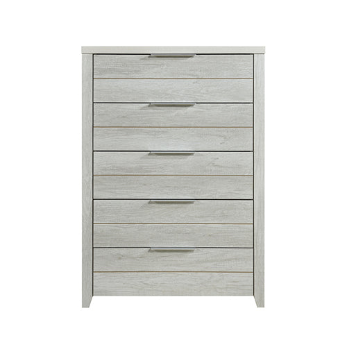 Tallboy with 5 Storage Drawers Natural Wood like MDF in White Ash Colour - Cosy Abode
