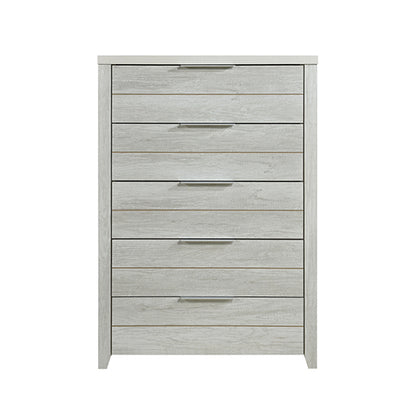Tallboy with 5 Storage Drawers Natural Wood like MDF in White Ash Colour - Cosy Abode