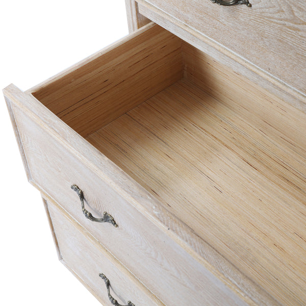 Tallboy Oak Wood Plywood Veneer White Washed Finish Storage Drawers - Cosy Abode