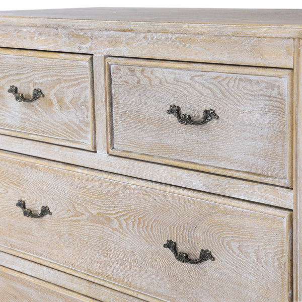 Tallboy Oak Wood Plywood Veneer White Washed Finish Storage Drawers - Cosy Abode