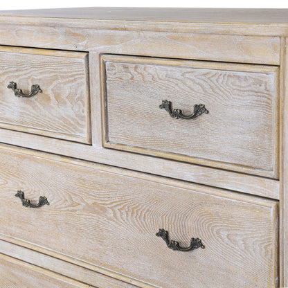 Tallboy Oak Wood Plywood Veneer White Washed Finish Storage Drawers - Cosy Abode