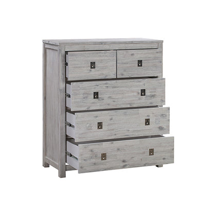 Tallboy with 5 Storage Drawers in Cloud White Ash Color with Solid Acacia Wooden Frame - Cosy Abode