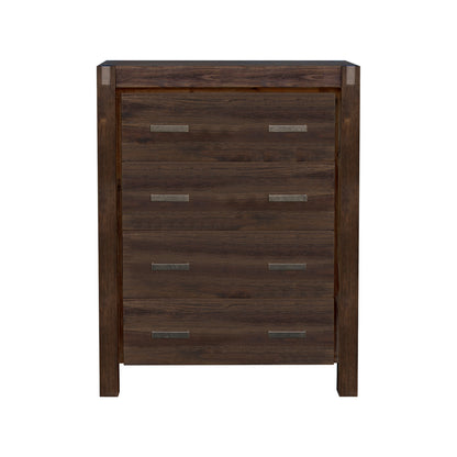 Tallboy with 4 Storage Drawers Solid Wooden Assembled in Chocolate Colour - Cosy Abode