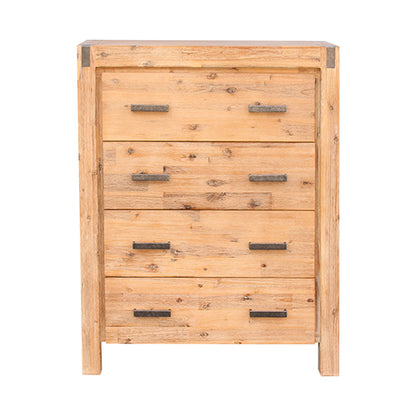 Tallboy with 4 Storage Drawers Solid Wooden Assembled in Oak Colour - Cosy Abode