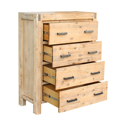 Tallboy with 4 Storage Drawers Solid Wooden Assembled in Oak Colour - Cosy Abode