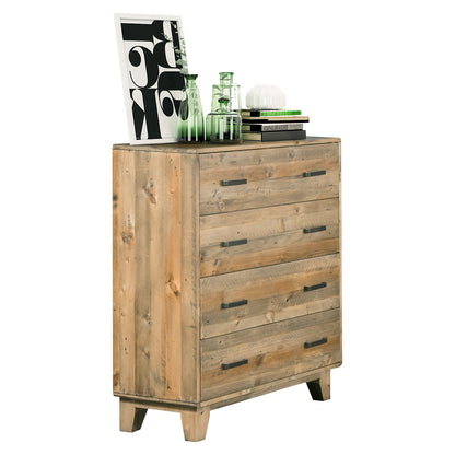 Tallboy with 4 Storage Drawers in Wooden Light Brown Colour - Cosy Abode