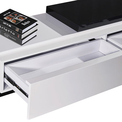 TV Cabinet with 2 Storage Drawers With High Glossy Assembled Entertainment Unit in Black & White colour - Cosy Abode