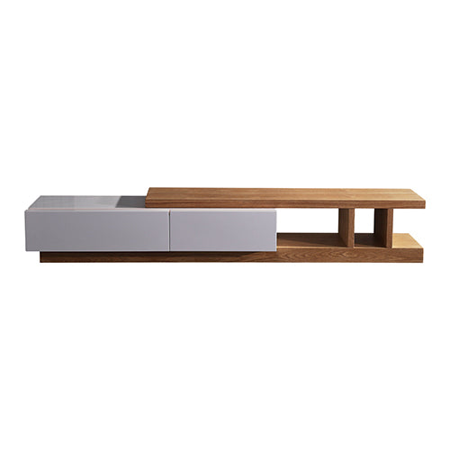 TV Cabinet with 2 Storage Drawers With High Glossy Assembled Entertainment Unit in White Ash colour - Cosy Abode