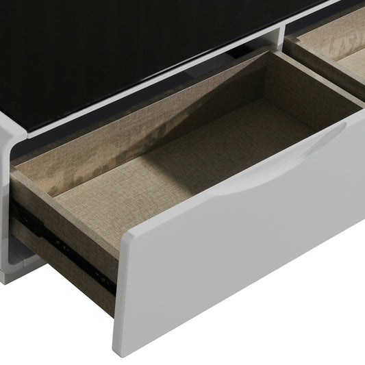 TV Cabinet with 3 Storage Drawers With High Glossy Assembled Entertainment Unit in Black & White colour - Cosy Abode
