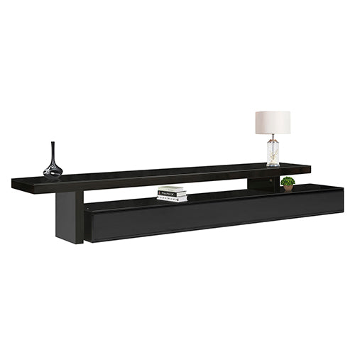 TV Cabinet with 3 Storage Drawers Extendable With Glossy MDF Entertainment Unit in Black Color - Cosy Abode