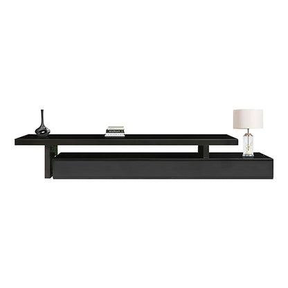 TV Cabinet with 3 Storage Drawers Extendable With Glossy MDF Entertainment Unit in Black Color - Cosy Abode