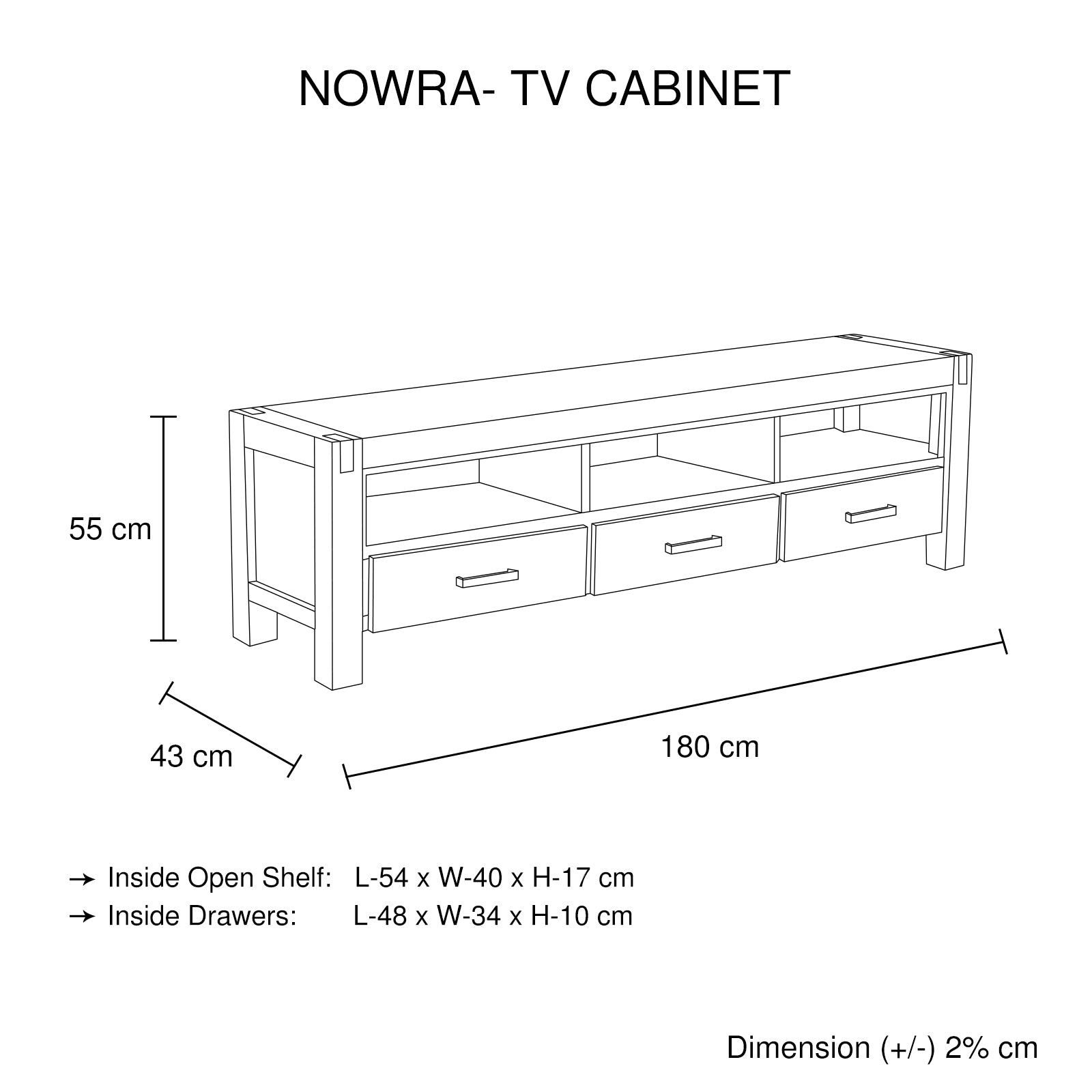 TV Cabinet with 3 Storage Drawers with Shelf Solid Acacia Wooden Frame Entertainment Unit in Chocolate Colour - Cosy Abode