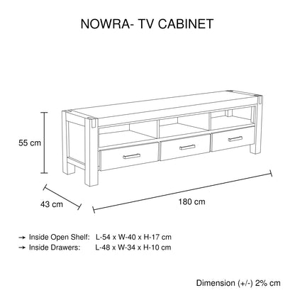 TV Cabinet with 3 Storage Drawers with Shelf Solid Acacia Wooden Frame Entertainment Unit in Chocolate Colour - Cosy Abode