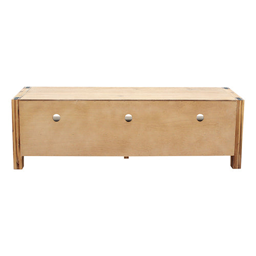 TV Cabinet with 3 Storage Drawers with Shelf Solid Acacia Wooden Frame Entertainment Unit in Oak Colour - Cosy Abode