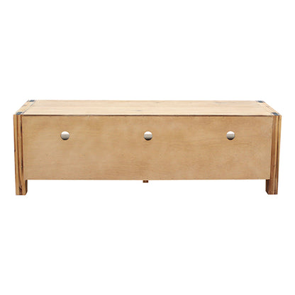 TV Cabinet with 3 Storage Drawers with Shelf Solid Acacia Wooden Frame Entertainment Unit in Oak Colour - Cosy Abode