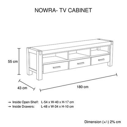 TV Cabinet with 3 Storage Drawers with Shelf Solid Acacia Wooden Frame Entertainment Unit in Oak Colour - Cosy Abode