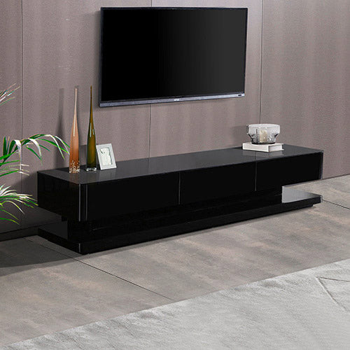 TV Cabinet with 3 Storage Drawers With High Glossy Assembled Entertainment Unit in Black colour - Cosy Abode