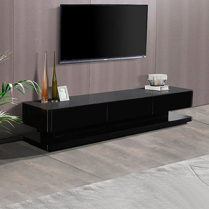 TV Cabinet with 3 Storage Drawers With High Glossy Assembled Entertainment Unit in Black colour - Cosy Abode