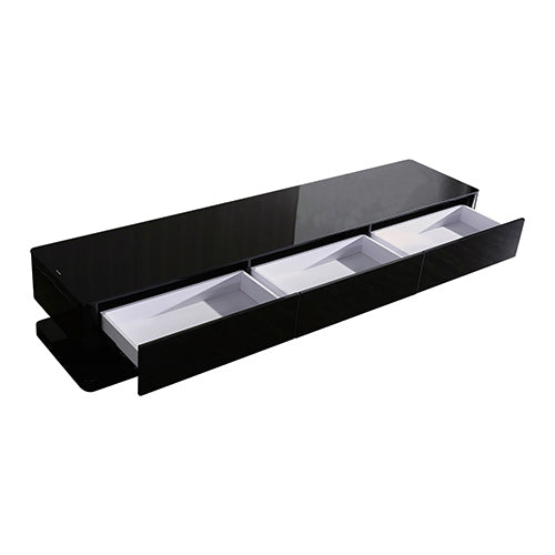 TV Cabinet with 3 Storage Drawers With High Glossy Assembled Entertainment Unit in Black colour - Cosy Abode