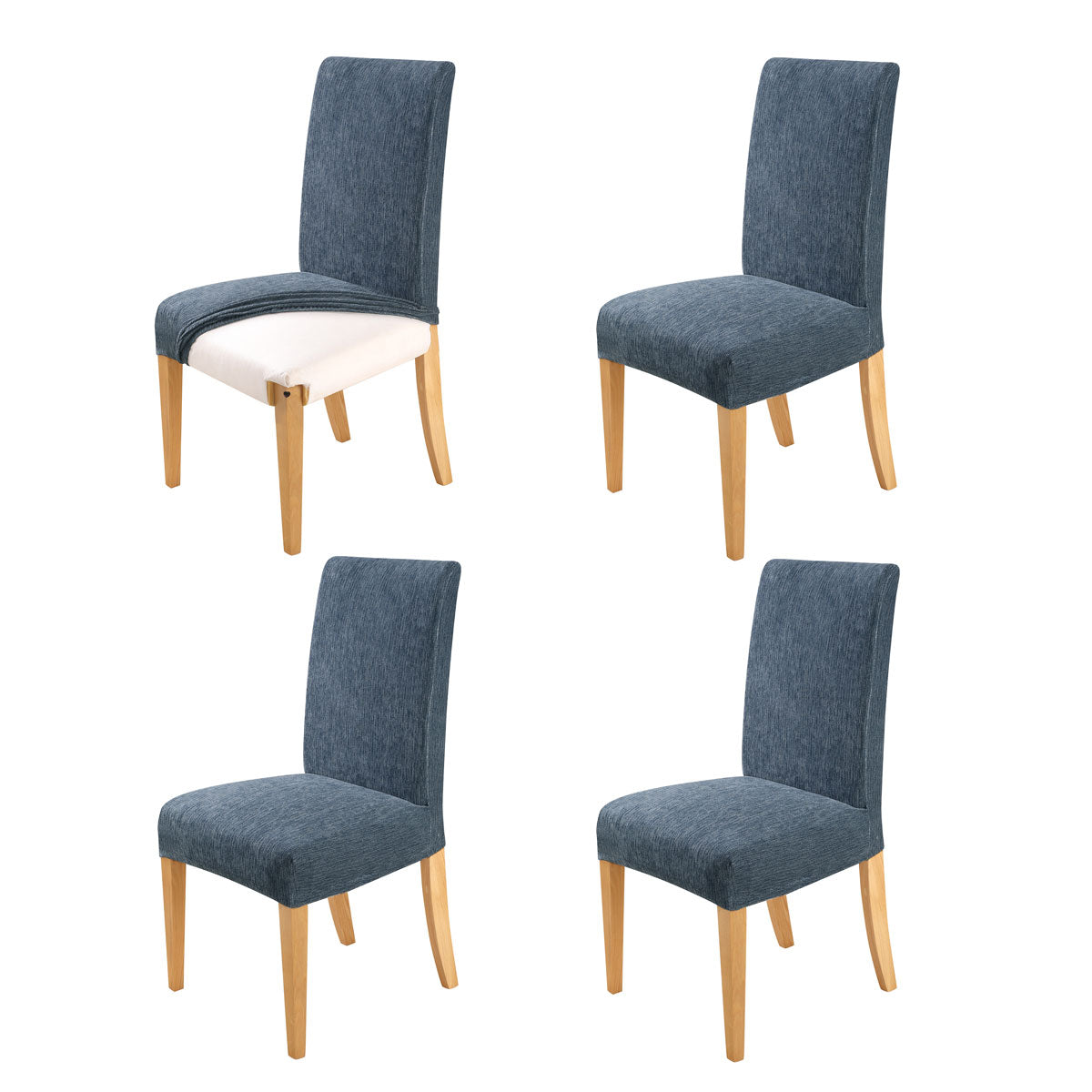 Home Innovations Set of 4 Easy Fit Stretch Dining Chair Covers Knitted - Dark Blue - Cosy Abode
