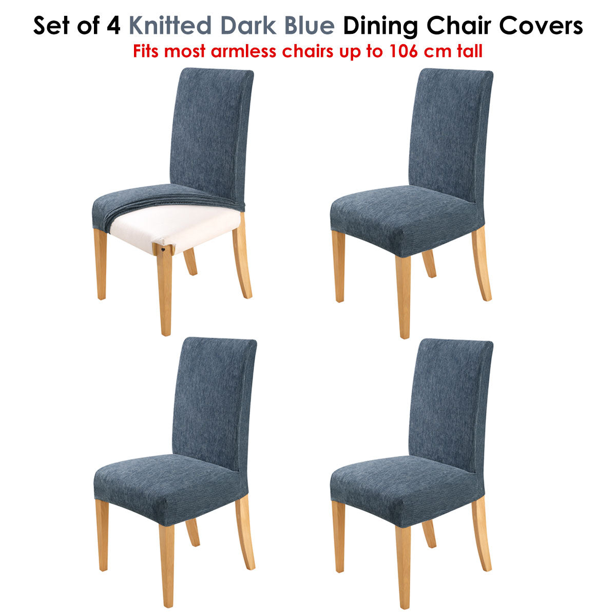 Home Innovations Set of 4 Easy Fit Stretch Dining Chair Covers Knitted - Dark Blue - Cosy Abode