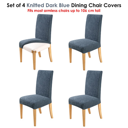 Home Innovations Set of 4 Easy Fit Stretch Dining Chair Covers Knitted - Dark Blue - Cosy Abode