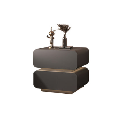 Dark Grey Solid Wood Bedside Table Side Table 2 Drawer Intelligent Induction Light Nightstand Cabinet - Cosy Abode