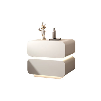 White Solid Wood Bedside Table Side Table 2 Drawer Intelligent Induction Light Nightstand Cabinet - Cosy Abode