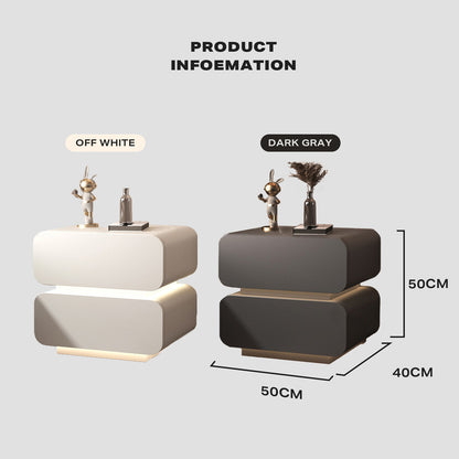 White Solid Wood Bedside Table Side Table 2 Drawer Intelligent Induction Light Nightstand Cabinet - Cosy Abode