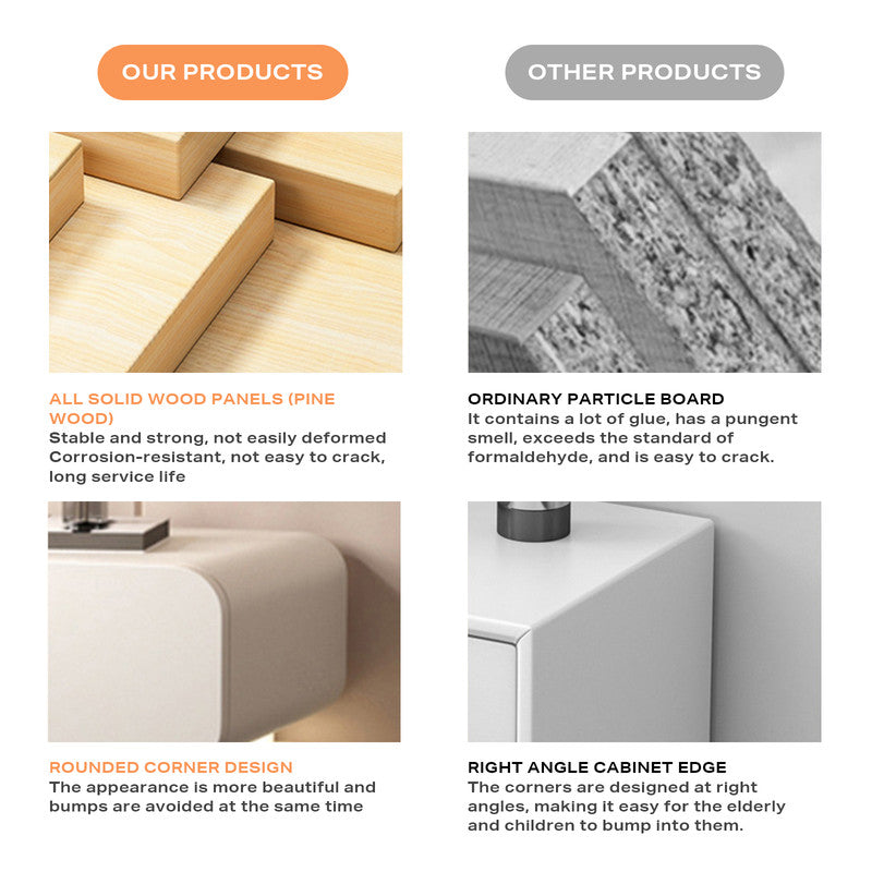 White Solid Wood Bedside Table Side Table 2 Drawer Intelligent Induction Light Nightstand Cabinet - Cosy Abode