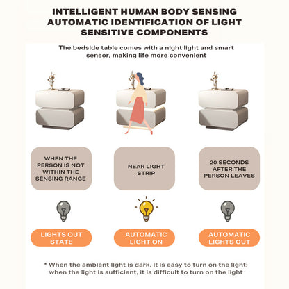White Solid Wood Bedside Table Side Table 2 Drawer Intelligent Induction Light Nightstand Cabinet - Cosy Abode