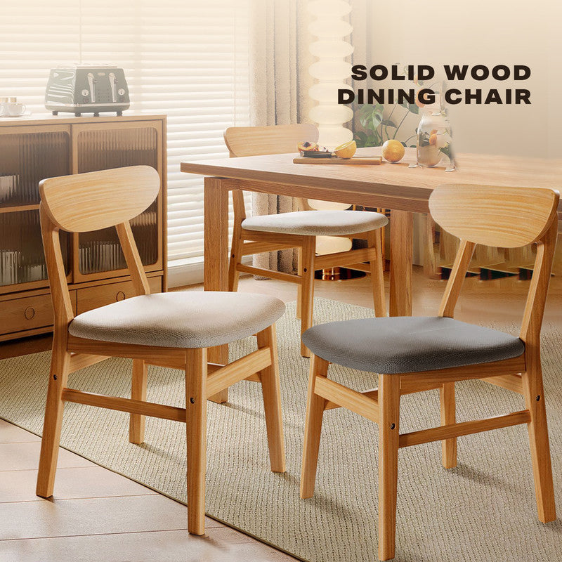 Dining Chairs Kitchen Chair Natural Wood Linen Fabric Cafe Lounge Chairs - Cosy Abode