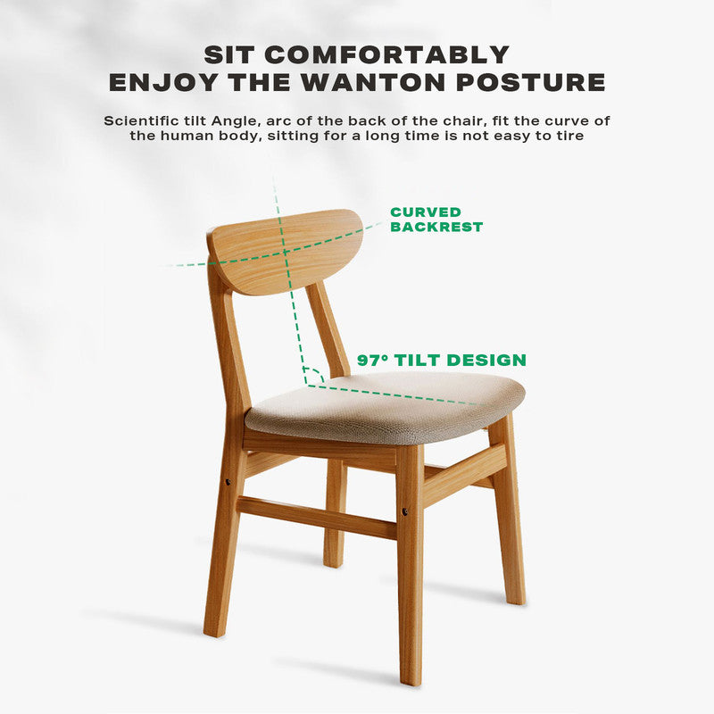 Dining Chairs Kitchen Chair Natural Wood Linen Fabric Cafe Lounge Chairs - Cosy Abode