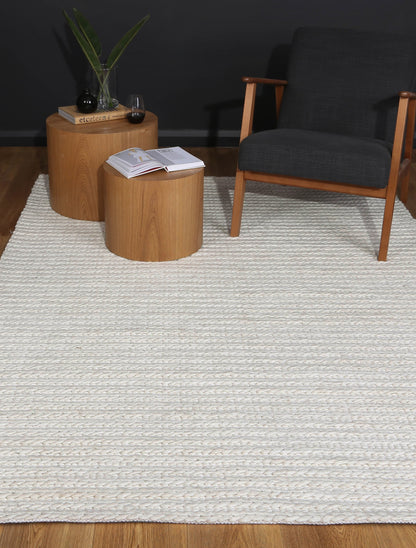 Harlow Cue White Wool Blend Rug 160x230 - Cosy Abode