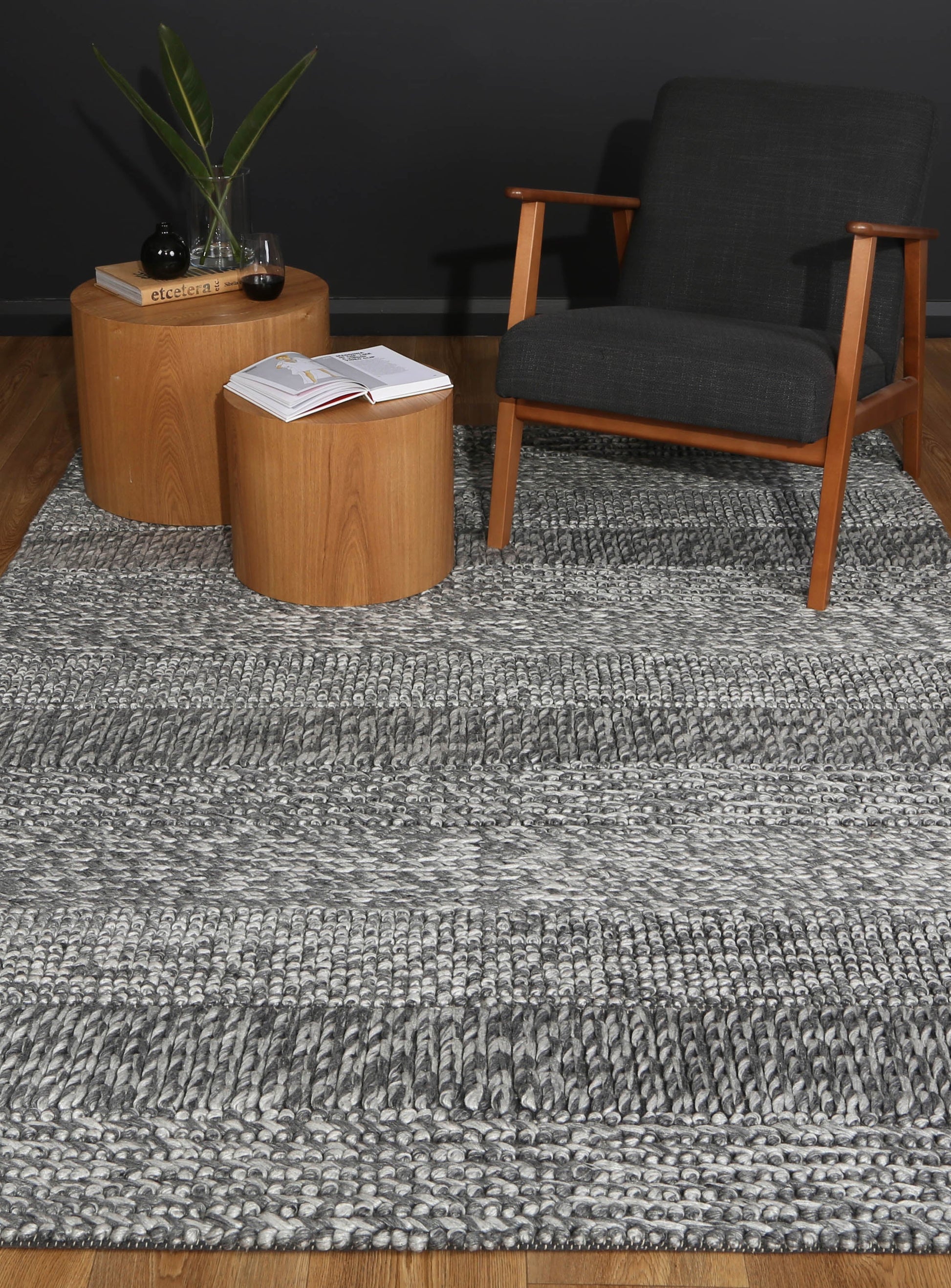 Harlow Grace Charcoal Wool Blend Rug 160x230 - Cosy Abode