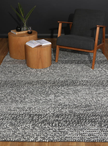 Harlow Grace Charcoal Wool Blend Rug 160x230 - Cosy Abode