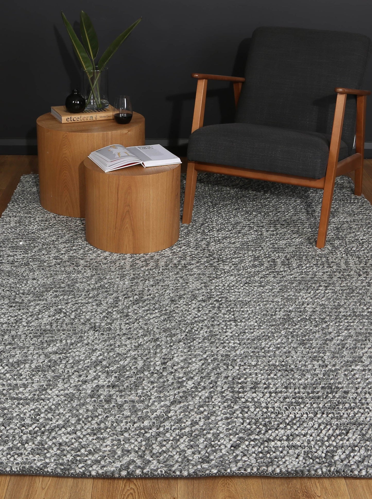 Harlow Loopy Charcoal Wool Blend Rug 240x330 - Cosy Abode