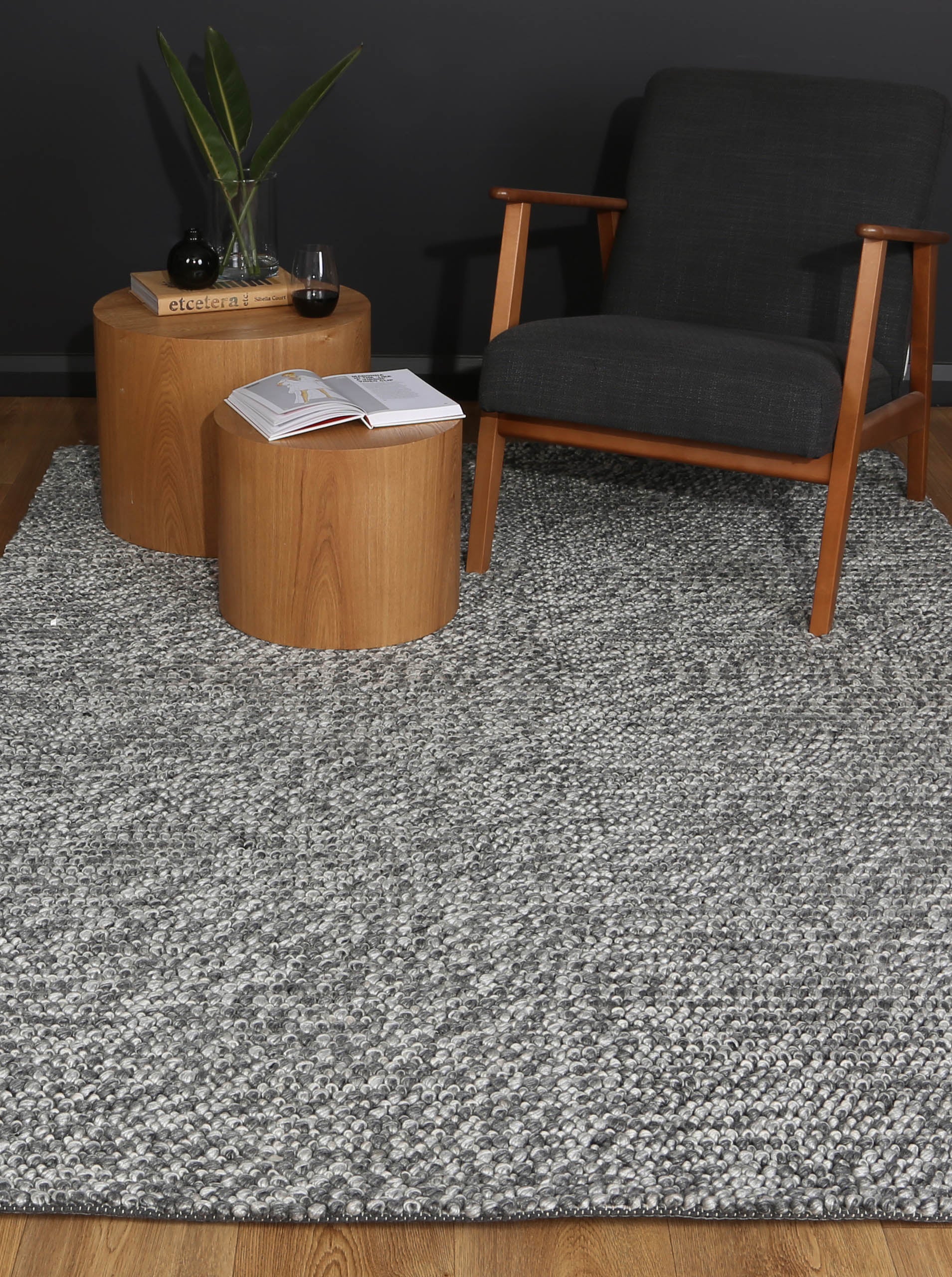 Harlow Loopy Charcoal Wool Blend Rug 240x330 - Cosy Abode