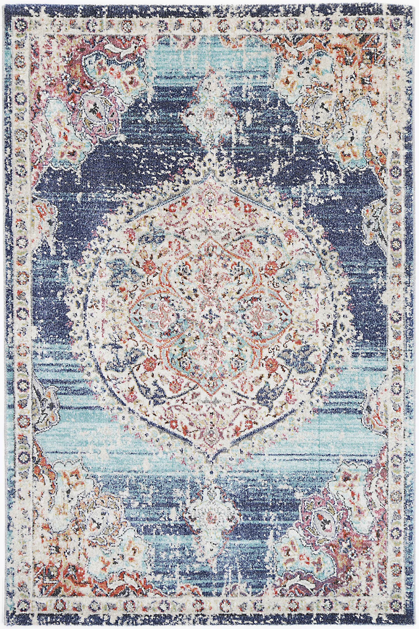 hollow-medalion-transitional-navy-multi-rug 80x300 - Cosy Abode