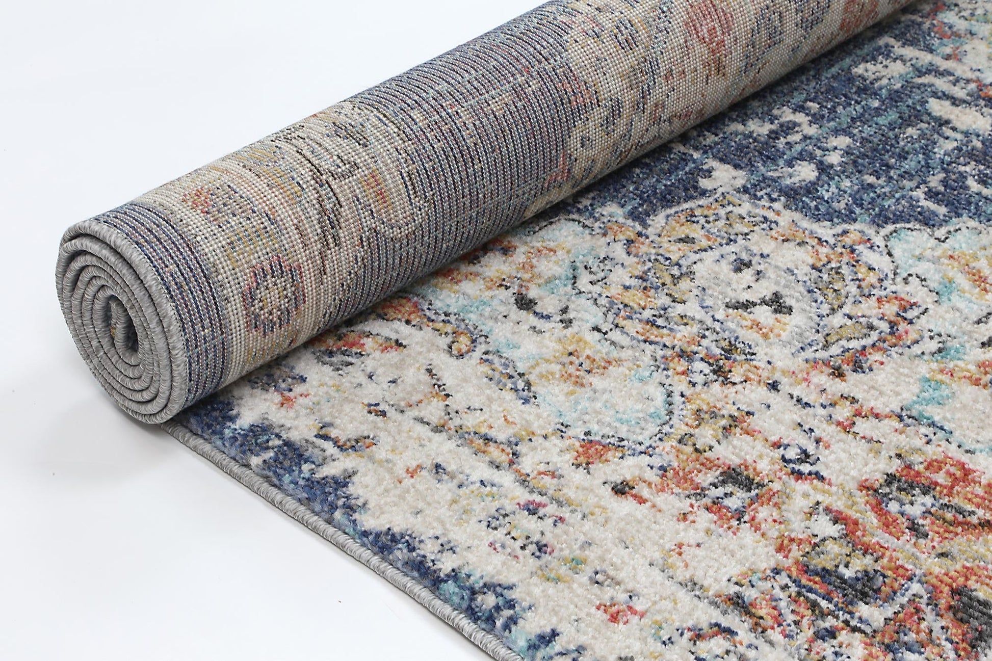 hollow-medalion-transitional-navy-multi-rug 80x300 - Cosy Abode