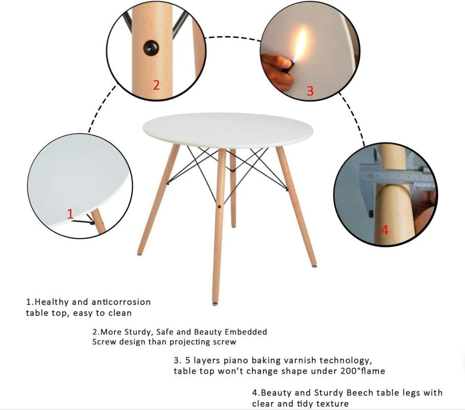 Round Kitchen Table for 2-4 People 80cm diameter - MDF & Wood - Cosy Abode