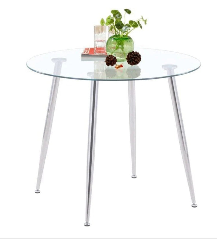 Glass Round Kitchen Table with Chrome Legs - 80 cm diameter - Cosy Abode