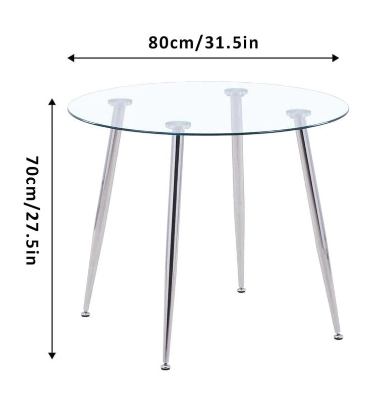 Glass Round Kitchen Table with Chrome Legs - 80 cm diameter - Cosy Abode