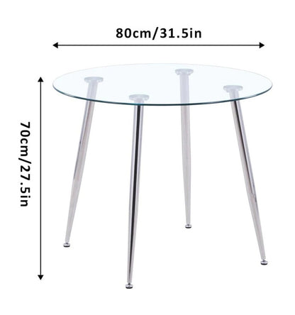 Glass Round Kitchen Table with Chrome Legs - 80 cm diameter - Cosy Abode