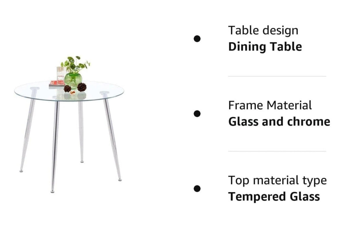 Glass Round Kitchen Table with Chrome Legs - 80 cm diameter - Cosy Abode