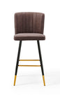 Modern Bar Chair Leather Stool Counter Brown Mid-Century Wood x 2 - Cosy Abode