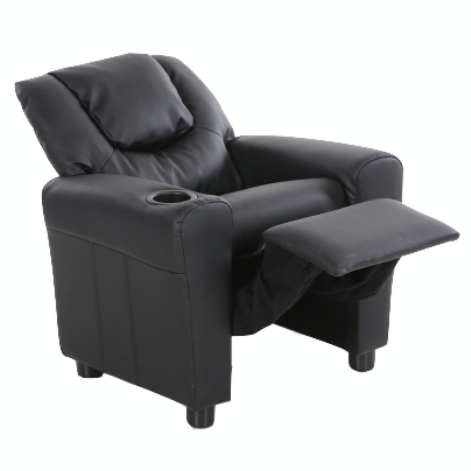 Oliver Kids Recliner Chair Sofa Children Lounge Couch PU Armchair - Black - Cosy Abode