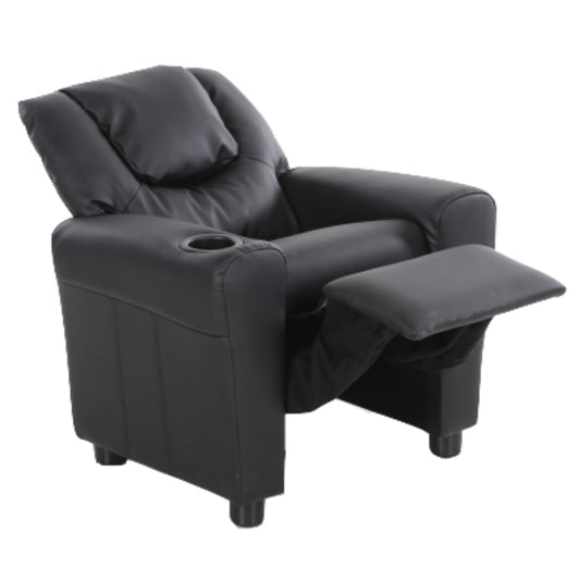 Oliver Kids Recliner Chair Sofa Children Lounge Couch PU Armchair - Black - Cosy Abode